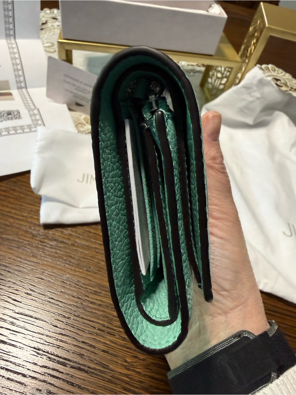 Jimmy Choo Mint Green and Cream Leather Mini Tote with Matching Card Wallet - Picture 5 of 9